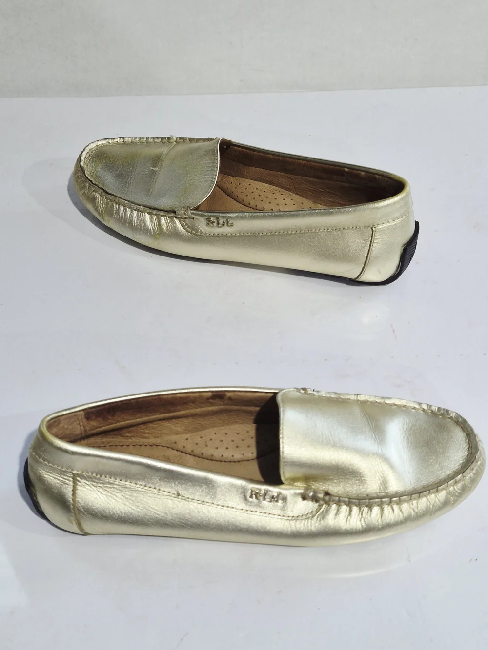 Metallic Gold Leather Driving Loafers for Women Size 6.5